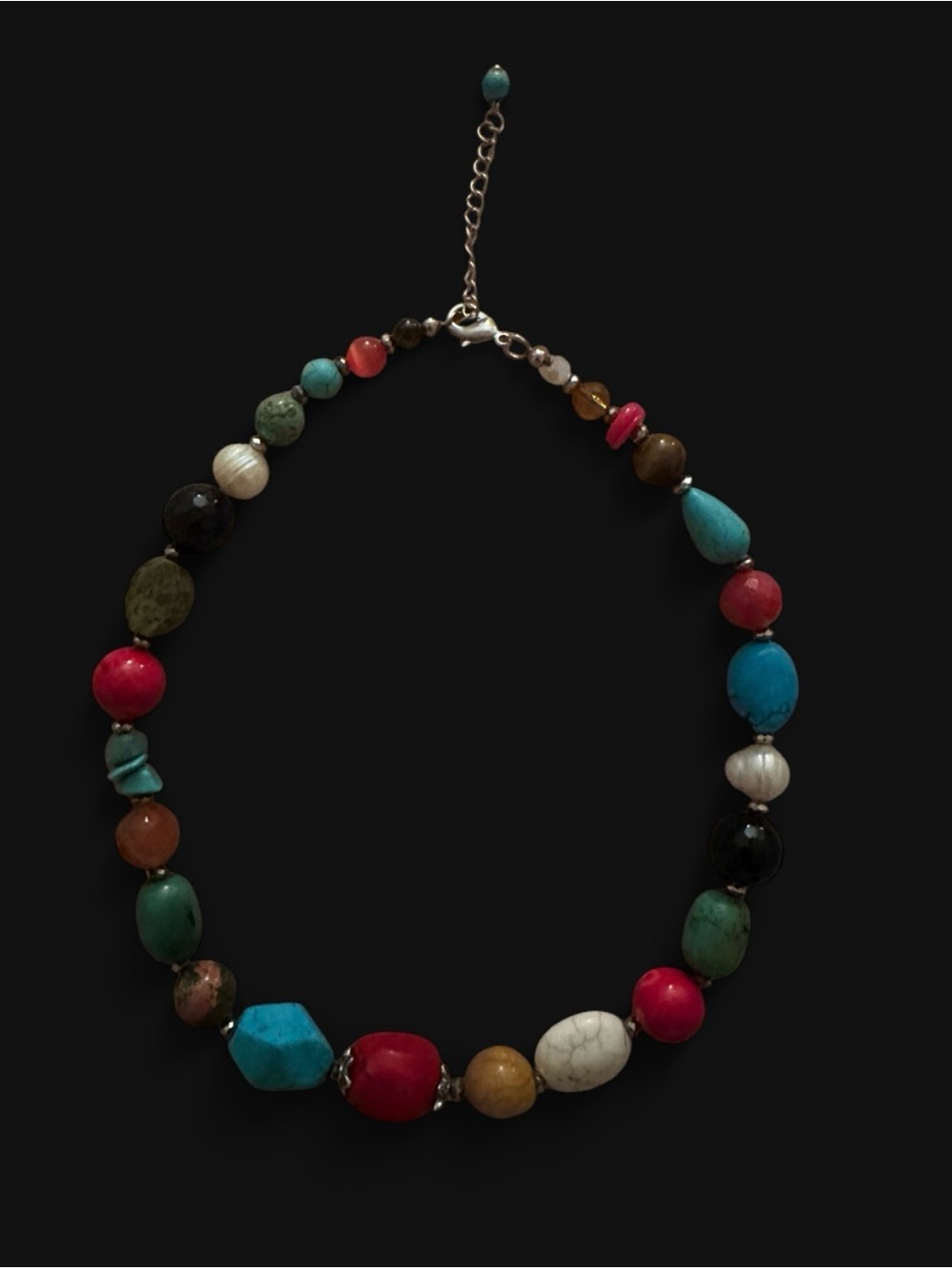 Source Unknown Multicolor Beaded Necklace - Turquoise, Red & White